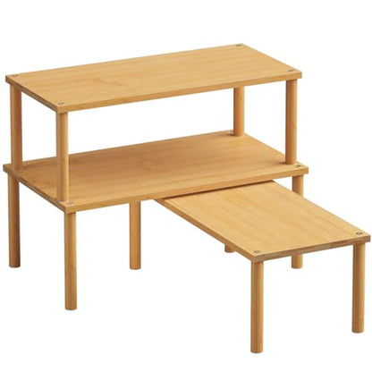 Set of 3 Bamboo Cabinet Organizer Shelf,Large(Natural) - color: Natural, size: Large