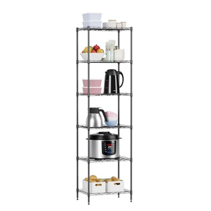 FDW | 6-Tier Wire Shelf | 17" x 12" x 64" | Black - color: Black, size: 6-Shelf Small No Wheels