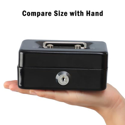 xydled Mini Cash Box with Lock, Metal Money Box, Steel Money Box, Black - color: Black, size: Small