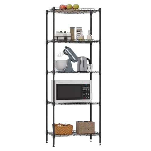 FDW | 5-Tier Wire Shelf | 17" x 12" x 48" | Black - color: Black, size: 5-Shelf Small No Wheels