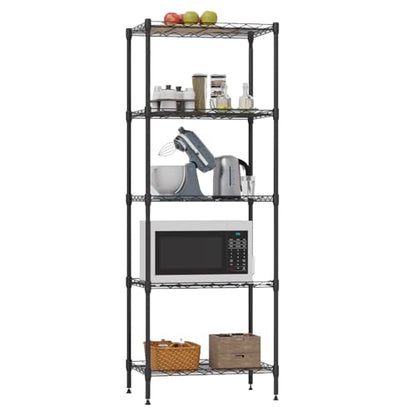 FDW | 5-Tier Wire Shelf | 17" x 12" x 48" | Black - color: Black, size: 5-Shelf Small No Wheels