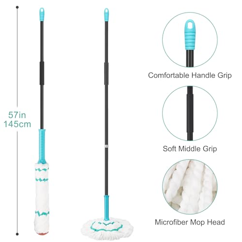 KeFanta Self Wringing Twist Mop with 57 " Long Handle, Easy Wring mop - color: Teal (1 Handle & 1 Mop Head)