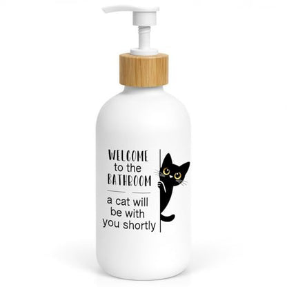 Funny Cat Bathroom Soap Dispenser, Black Cat Lover Gifts Glass Hand Soap Dispenser with Pump, Black Kitty Refillable Handsoap Liquid Bottle for Bathroom Washroom Restroom Countertop - color: Black Cat