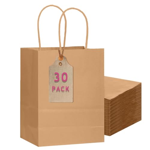 qiqee 30-Packs Brown Gift Bags with Handles Bulk 10.8"x8.3"x4.3" Medium Size Kraft Paper Bags Multiple Uses (Medium Size) - size: Medium - 30 Packs