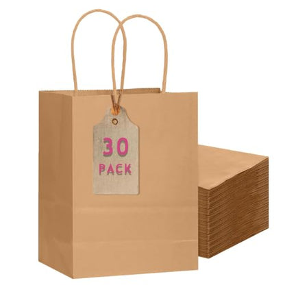 qiqee 30-Packs Brown Gift Bags with Handles Bulk 10.8"x8.3"x4.3" Medium Size Kraft Paper Bags Multiple Uses (Medium Size) - size: Medium - 30 Packs