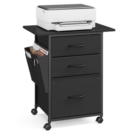 VASAGLE 3-Drawer File Cabinet, Mobile Printer Stand with Storage - color: Black, size: 3 Drawers