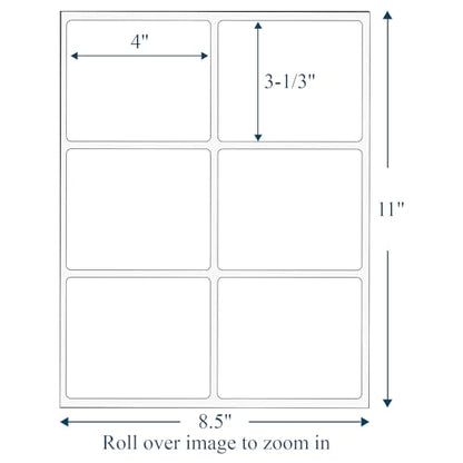 6UP - Sticker Paper, 3 1/3" x 4" Shipping Address Labels - size: 3-1/3" x 4"(6UP), style: 50 Sheets