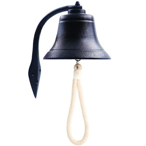 Hanging Bell Dinner Bell Outdoor Bell Bracket Mount Wall Bell Indoor Rope Bell Ship/Boat/Nautical/Door/School/Reception/Home/Church Bell (Pro-Black) - color: Pro-black