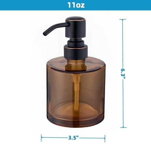 Coffee Glass Soap Dispenser with Rust Proof Stainless Steel Pump, Oil Rubbed Bronze Refillable Liquid Hand Soap Dispenser for Bathroom, Kitchen (11Oz, Round) - color: Oil Rubbed Bronze, size: 11 oz Round