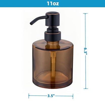 Coffee Glass Soap Dispenser with Rust Proof Stainless Steel Pump, Oil Rubbed Bronze Refillable Liquid Hand Soap Dispenser for Bathroom, Kitchen (11Oz, Round) - color: Oil Rubbed Bronze, size: 11 oz Round