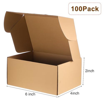 Qilery 100 Pcs 6x4x2'' Shipping Boxes Corrugated - size: 6 x 4 x 2 inches