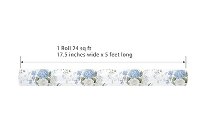 Cuitpan Reversible Floral Wrapping Paper Roll – Blue Hydrangea & White Rose, Light Blue on Back Side, Gift Wrap for Wedding, Bridal Shower, Anniversary, Mother's Day, Birthday, 17 Inches x 16.5 Feet - color: Floral-Blue