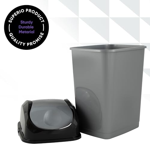 Superio Small Trash Can with Lid 4.5 Gallon Plastic Swing Top Garbage Can Slim Waste Bin for Under Sink/Cabinet, Laundry Room, Kitchen, Office, Bedroom, Bathroom, College Dorm, 18 Qt, Gray/Black - size: 4.5 Gallon