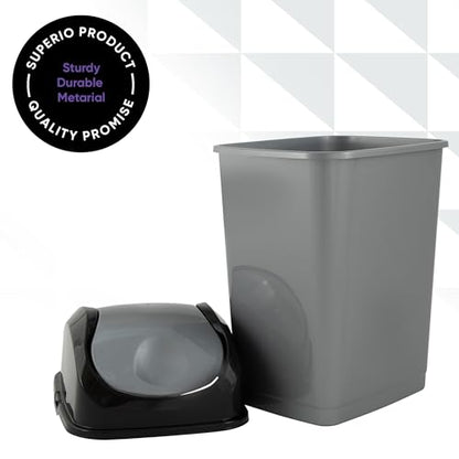 Superio Small Trash Can with Lid 4.5 Gallon Plastic Swing Top Garbage Can Slim Waste Bin for Under Sink/Cabinet, Laundry Room, Kitchen, Office, Bedroom, Bathroom, College Dorm, 18 Qt, Gray/Black - size: 4.5 Gallon