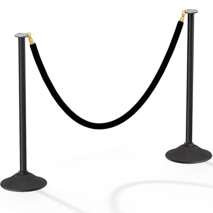 BATTIFE 2 Pack Plastic Stanchion Posts, 10-in Base, Black Velvet Rope - color: Black, size: 34.5inch