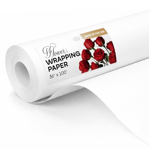 IDL Packaging White Flower Wrapping Paper, 36"x1200" (100 feet) - USA-Made Premium 50lb Thick Bouquet Wrapping Paper - Elegant Flower Wrap Roll for Weddings, Ceremonies & Special Events - color: White, size: 36" X 100 Feet