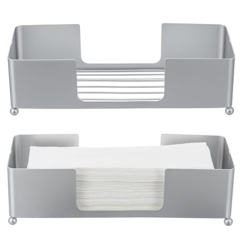 MyGift Modern Silver Tone Metal Countertop Folded Paper Towel Holders, Commercial and Guest Bathroom Sink or Vanity Table Disposable Napkin Storage Trays, Set of 2 - color: Silver (Set of 2)