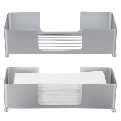 MyGift Modern Silver Tone Metal Countertop Folded Paper Towel Holders, Commercial and Guest Bathroom Sink or Vanity Table Disposable Napkin Storage Trays, Set of 2 - color: Silver (Set of 2)