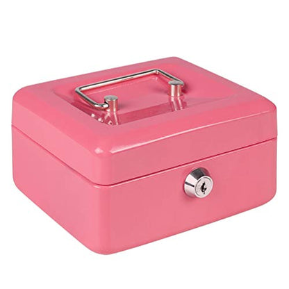 Cash Box with Money Tray, Parrency Small Money Box with Key Lock, 6" x 4 4/5" x 3", Pink - color: Pink, size: Small（5.9")