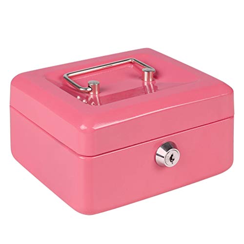Cash Box with Money Tray, Parrency Small Money Box with Key Lock, 6" x 4 4/5" x 3", Pink - color: Pink, size: Small（5.9")