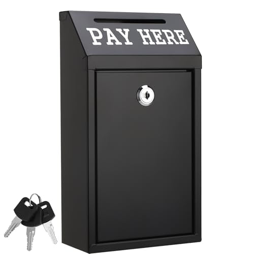Metal Donation Box with Lock Money Cash Drop Box with Slot, Wall Mount Suggestion Box Collection Box Ballot Box for Home Office Outdoor Farm Stand, 10.2 x 5.7 x 3 in