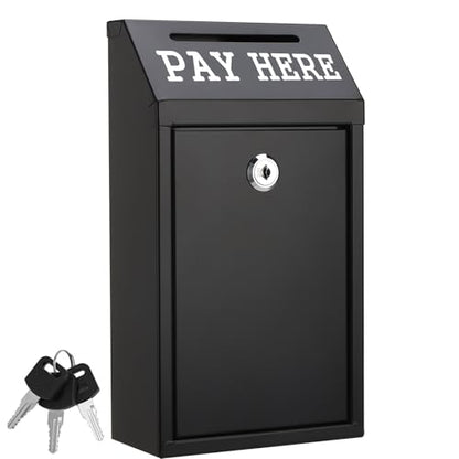 Metal Donation Box with Lock Money Cash Drop Box with Slot, Wall Mount Suggestion Box Collection Box Ballot Box for Home Office Outdoor Farm Stand, 10.2 x 5.7 x 3 in