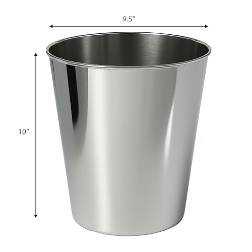 happimess Nolan 2 Gal Smooth Steel Wastebasket, Polished Steel, Set of 2 - color: Polished Steel, size: Set of 2