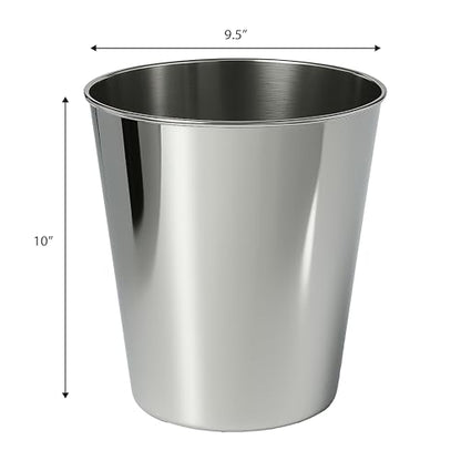 happimess Nolan 2 Gal Smooth Steel Wastebasket, Polished Steel, Set of 2 - color: Polished Steel, size: Set of 2