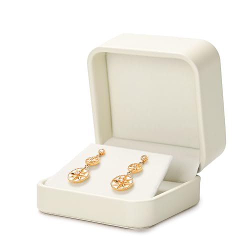 Beige PU Leather Small Jewelry Earring Gift Box - color: Beige Earrings Box