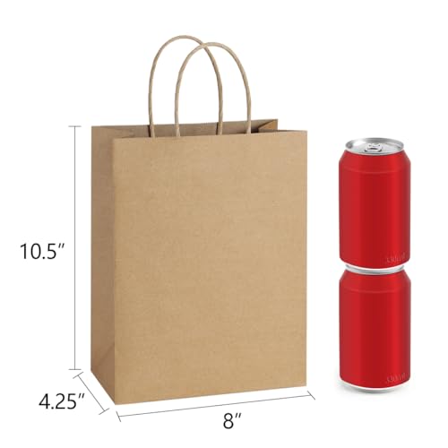 BagDream Gift Bags with Handles 8x4.25x10.5 Inch Brown 100 Pack Bulk - color: Brown