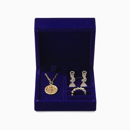 Velvet Jewelry Set Box, Blue Velvet Necklace Earring Ring Organizer - color: Blue