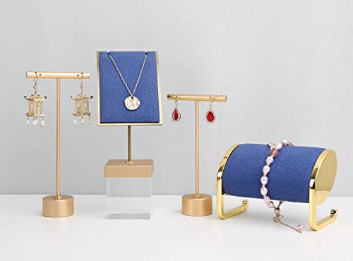 Gold Metal Small Earring T Bar Stand Retail Display Holder, Retail Jewelry photography props for Show【Gold-Round Base Height 4.5"】 - color: Gold, size: Low