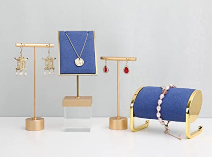 Gold Metal Small Earring T Bar Stand Retail Display Holder, Retail Jewelry photography props for Show【Gold-Round Base Height 4.5"】 - color: Gold, size: Low