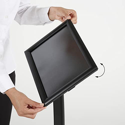M&T Displays Simplistic Curved Menu Board 18x24 inch Black Pedestal Sign Holder Floor Standing Aluminum Front Loading Easy Open Poster Advertisement Sign Holder for Restaurant Cafe Hotel