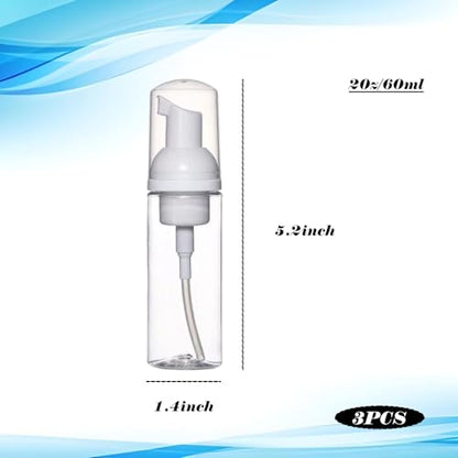 3 Pack 2 Oz Travel Foam Pump Bottles, Foam Soap Dispenser Plastic Mini Empty Refillable Pump Container,Transparent Color, for Hand Sanitizer, Eyelash Cleaner, Shampoo