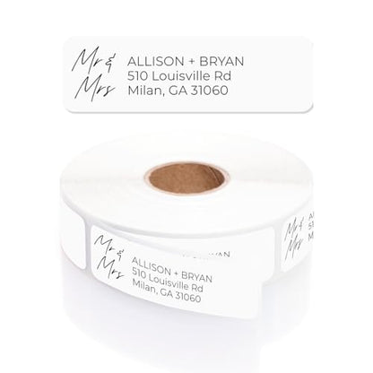 Mr. & Mrs. Rolled Address Labels / 250 Personalized Return Address Labels/Designer Address Stickers in Elegant Plastic Dispenser - size: 250 Labels, style: Mr. and Mrs Script