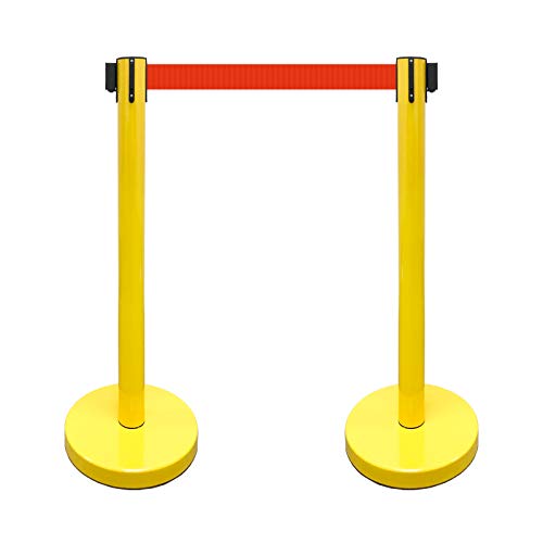 VIP Crowd Control Retractable Belt Stanchion Queue Safety Barrier Set, 36" Ht, 78" Belt (2 YEL Posts Red Belt) - color: 2 YEL Posts Red Belt