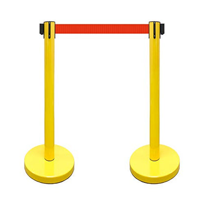 VIP Crowd Control Retractable Belt Stanchion Queue Safety Barrier Set, 36" Ht, 78" Belt (2 YEL Posts Red Belt) - color: 2 YEL Posts Red Belt