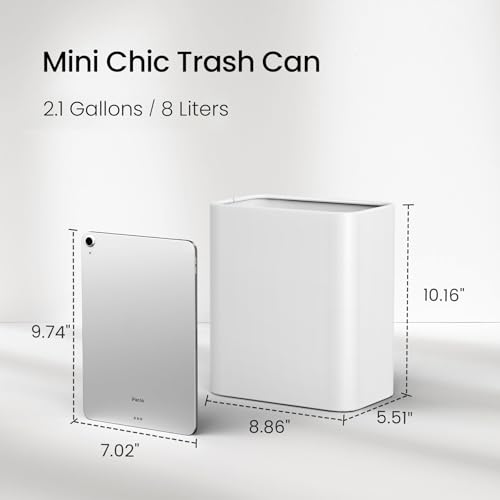 Cesun Small Bathroom Trash Can, 2.1 Gallons, Under Sink Wastebasket, White - color: White