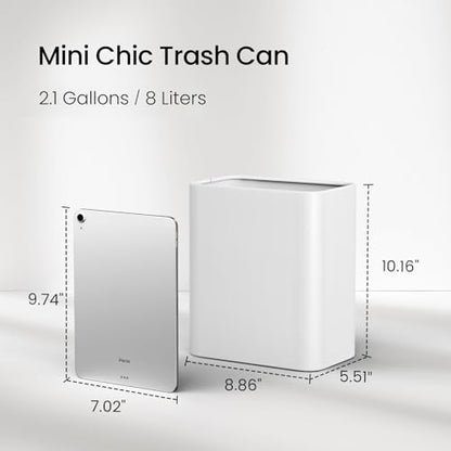 Cesun Small Bathroom Trash Can, 2.1 Gallons, Under Sink Wastebasket, White - color: White