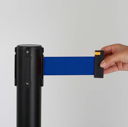 M&T Displays Crowd Control Stanchion Barriers Queue Post 37-inch High Safety Barrier Stands Line Dividers Retractable Belt 9.85'/118" Heavy Base Floor Standing (2-Pack) (Black-Blue) - color: Black-Blue