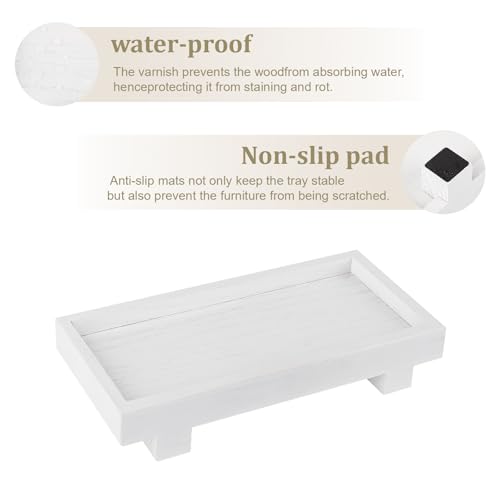 Bathroom Counter Tray Wooden Riser Display Kitchen Soap Holder, White - color: White, size: 9.4" x 4.7" x 1.7"