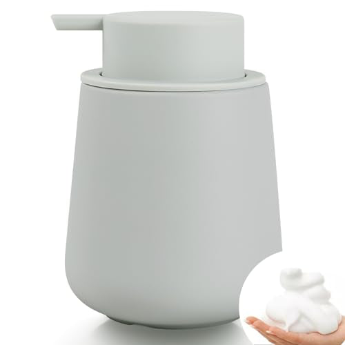 Bosilunlife 12Oz Ceramic Foam Soap Dispenser for Bathroom Kitchen Counter - color: Rubber Light Grey