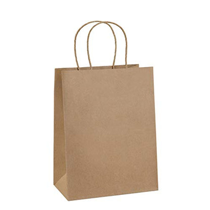 BagDream Gift Bags with Handles 8x4.25x10.5 Inch Brown 100 Pack Bulk - color: Brown