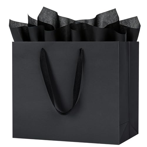 Shintop 5pcs Medium Gift Bags with Tissue Paper, 11.8x3.9x9.8 in (Black) - color: M-5-Black