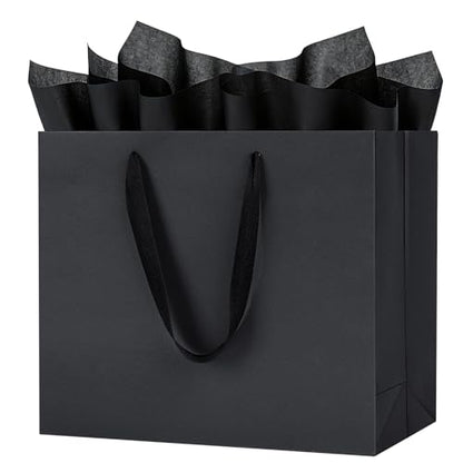 Shintop 5pcs Medium Gift Bags with Tissue Paper, 11.8x3.9x9.8 in (Black) - color: M-5-Black