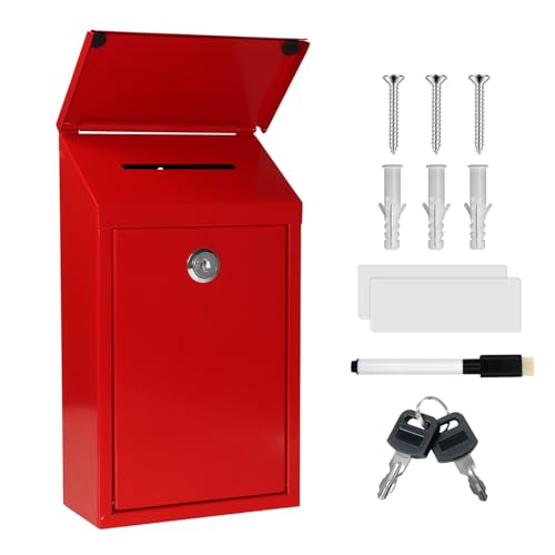 CHONOVO Metal Cash Box 10.2" with 2 Magnetic Whiteboard, Red Money Box - color: Red