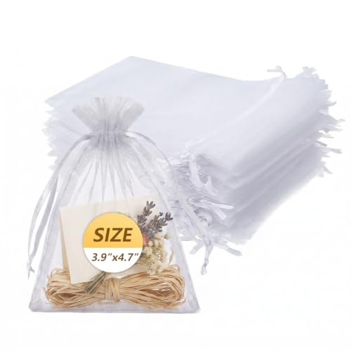 Wudygirl 100 PCS Organza Bags 3.9"x4.7" Gift Bags with Drawstring White - color: White, size: 3.9x4.7 IN