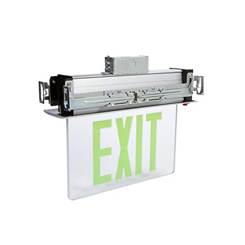 "Morris Products LED Exit Sign - Recessed Mount Edge - Green on Clear Panel, Anodized Aluminum Housing - Compact, Low-Profile Design - Double Sided Legend - Energy Efficient, High Output - 1 Count" - color: Green on Clear (Aluminum Housing), size: Double