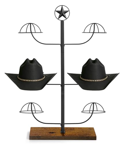 Cowboy Hat Display Stand for 6 Hats, Freestanding Countertop Hat Rack